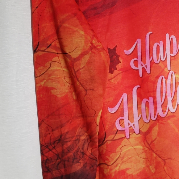Womans Size Medium Happy Halloween  1/4 Sleeve Orange Pumpkin Tee Fall Spooky - Picture 5 of 6